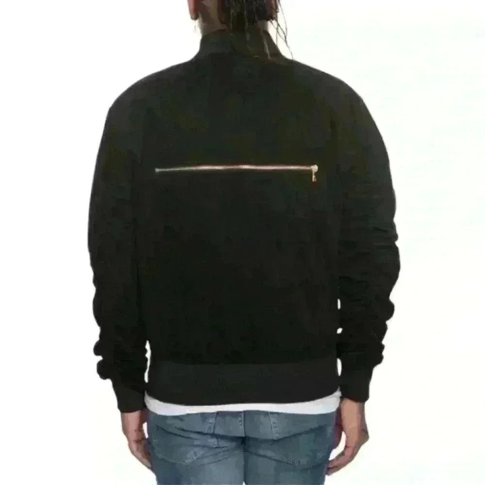 Lifted Anchors Black Ruched Sleeve‎ Bomber Jacket Suede Texture XL Streetwear
